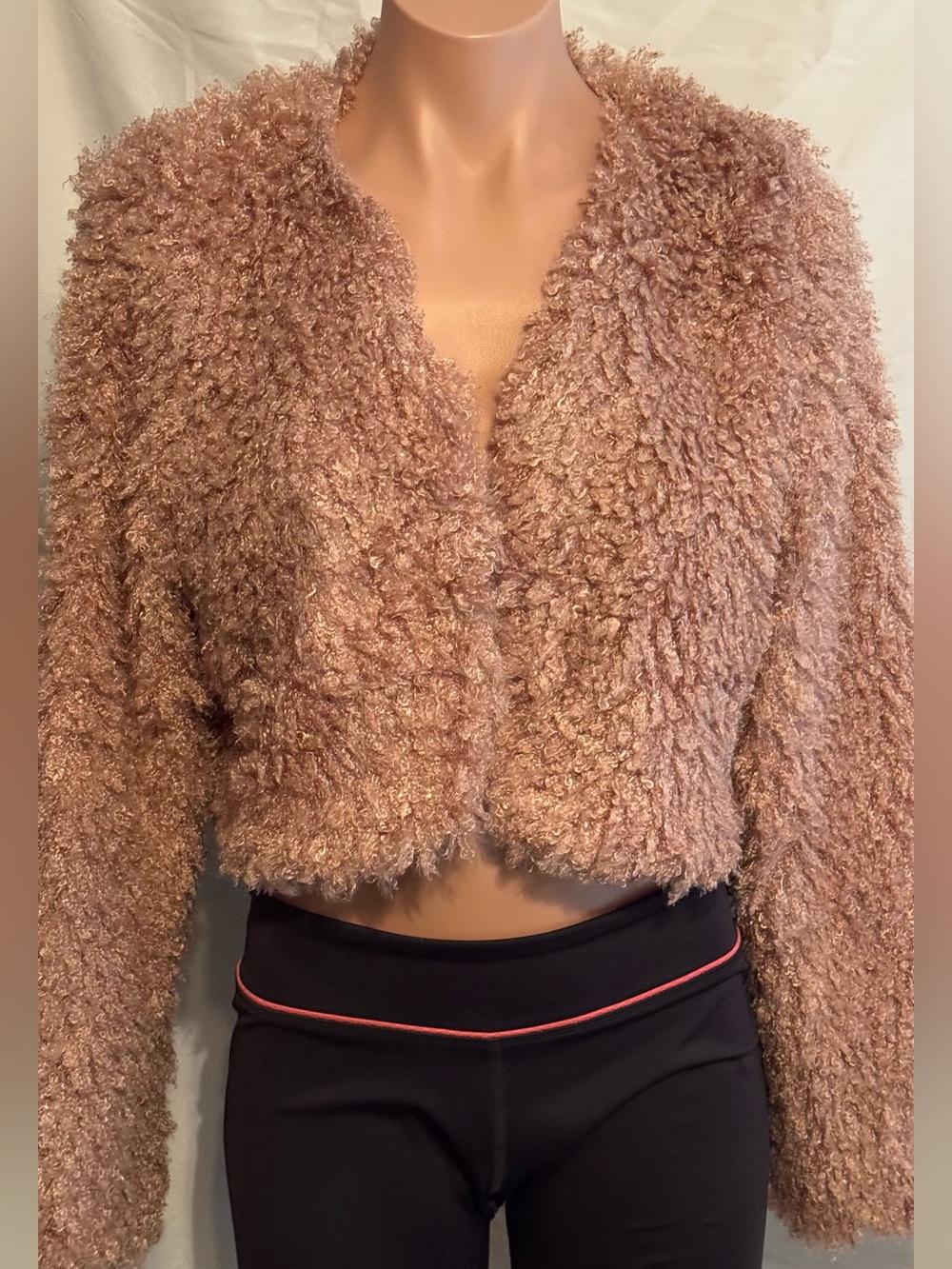 Vertigo Faux-Sherpa Cropped Bolero Jacket in Blush